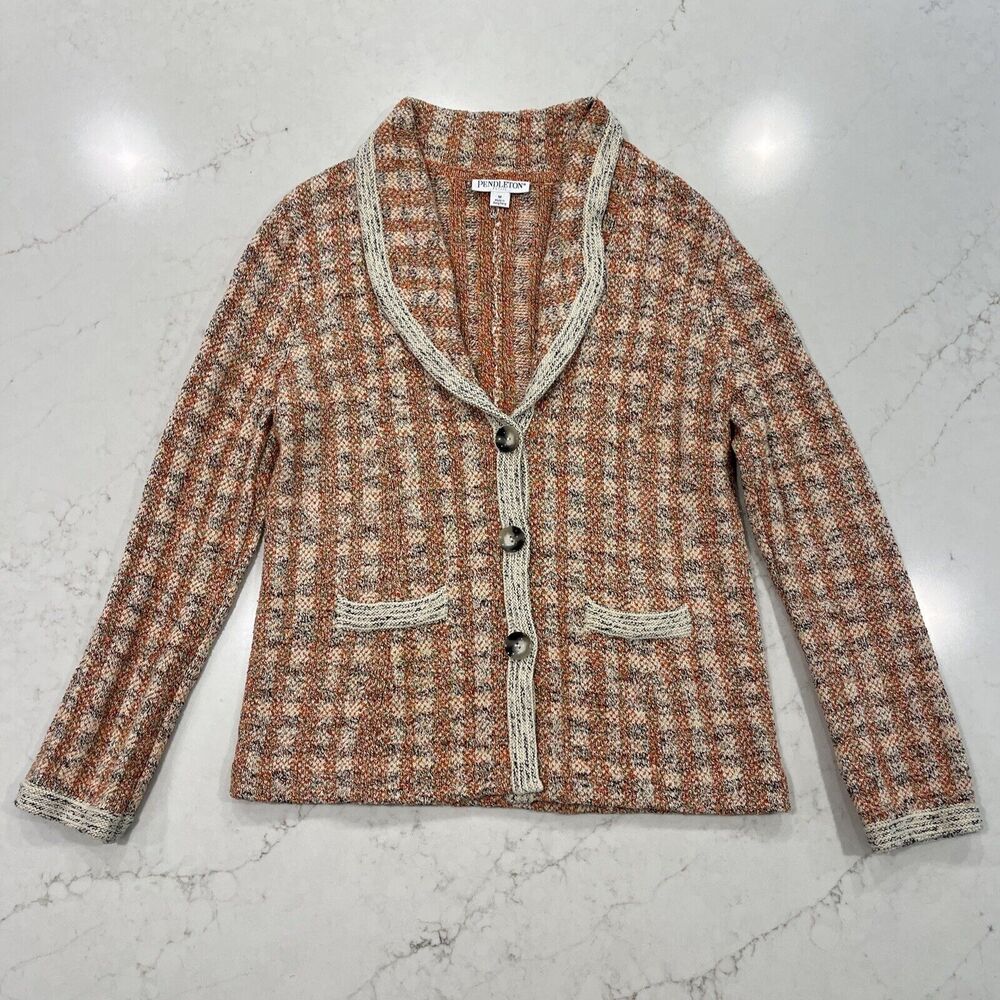 Pendleton Petite M Sweater Knit Jacket Cardigan Cotton Silk Blend Pockets‎